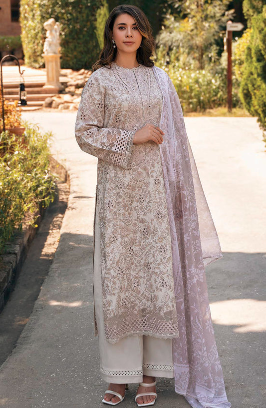 Afrozeh Embroidered Lawn Unstitched 3 Piece Suit - Off White - Lunetta-A - AFR25DM - Summer Collection