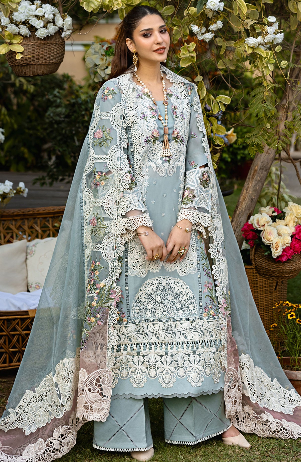 Elaf Embroidered Lawn Unstitched 3 Piece Suit - ELM-3B Samaa - EL25LLC - Blue - Summer Collection