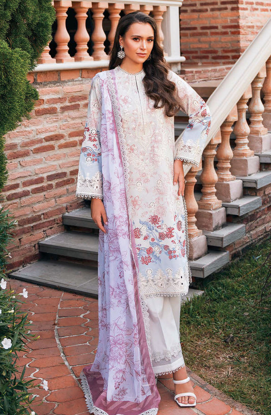 Afrozeh Embroidered Lawn Unstitched 3 Piece Suit - White - Opaline-B - AFR25DM - Summer Collection