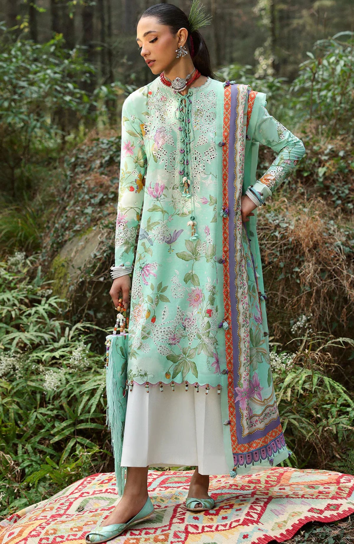Neelum by Zaha Embroidered Lawn Unstitched 3 Piece Suit - ZL25-02 B ELARA - ZAH25NL - Green - Summer Collection