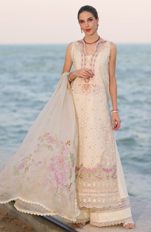 Noor by Saadia Asad Embroidered Lawn Unstitched 3 Piece - D-03-A - SA25ELL - Off White - Summer Collection