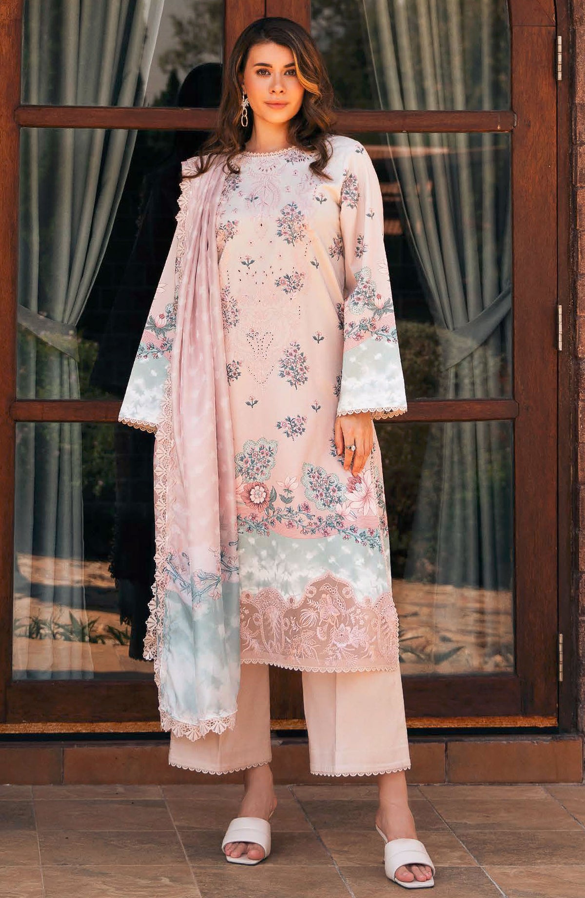 Afrozeh Embroidered Lawn Unstitched 3 Piece Suit - Pink - Seraphina-B - AFR25DM - Summer Collection