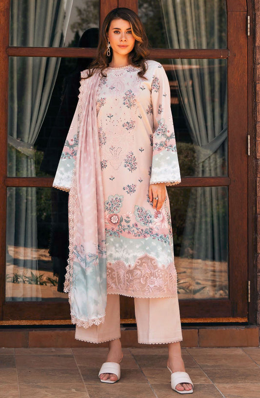 Afrozeh Embroidered Lawn Unstitched 3 Piece Suit - Pink - Seraphina-B - AFR25DM - Summer Collection
