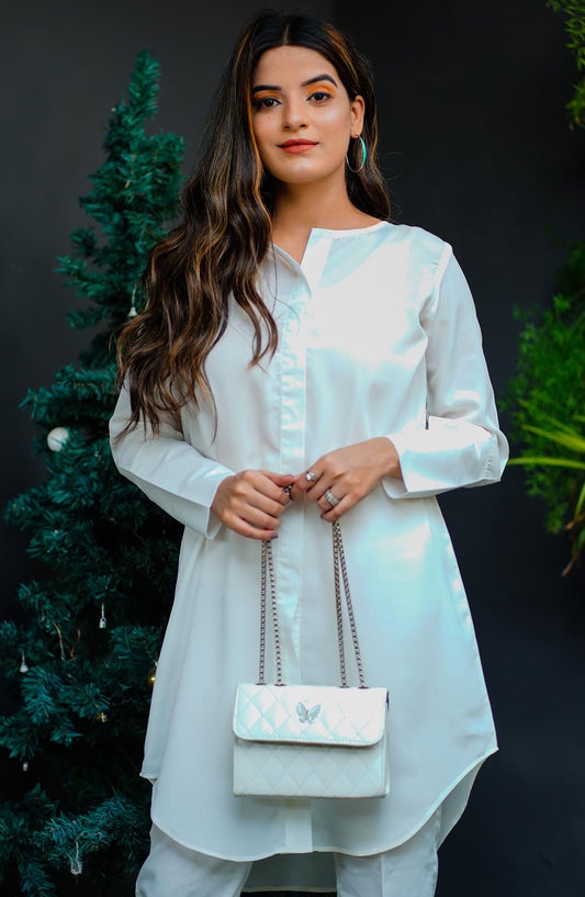 Zauk Crepe Stitched 2 Piece Suit - White Two Piece - ZK25CC - Casual Collection