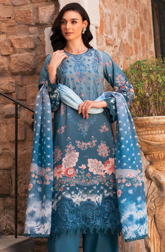 Afrozeh Embroidered Lawn Unstitched 3 Piece Suit - Blue - Seraphina-A - AFR25DM - Summer Collection