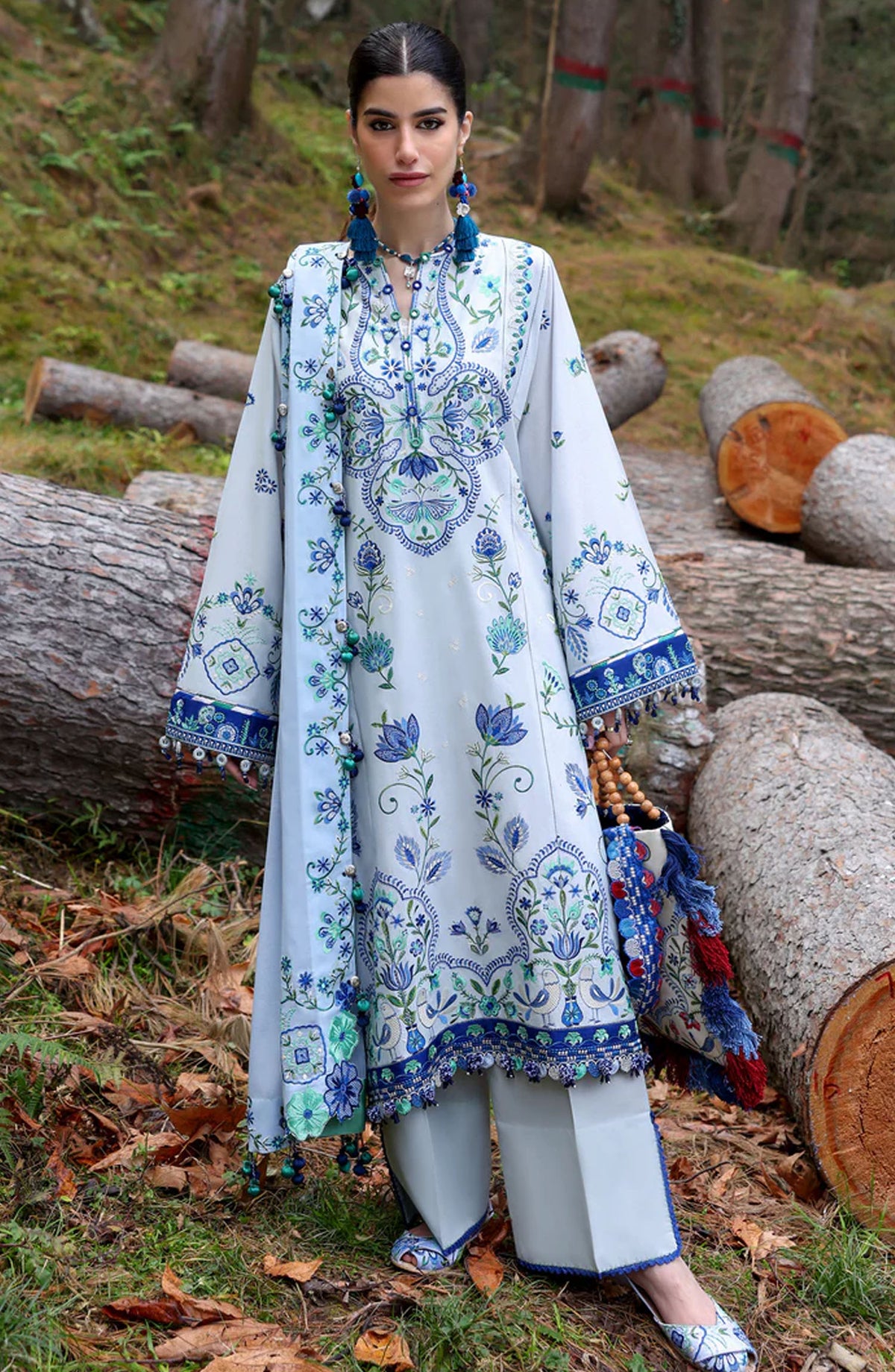 Neelum by Zaha Embroidered Lawn Unstitched 3 Piece Suit - ZL25-11 A KASHUR - ZAH25NL - Blue - Summer Collection