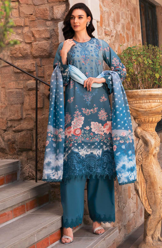 Afrozeh Embroidered Lawn Unstitched 3 Piece Suit - Blue - Seraphina-A - AFR25DM - Summer Collection