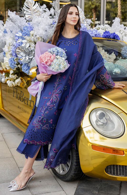Carnation by Rang Rasiya Embroidered Lawn Unstitched 3 Piece Suit - D-01 Aqua - RR25CL - Blue - Summer Collection