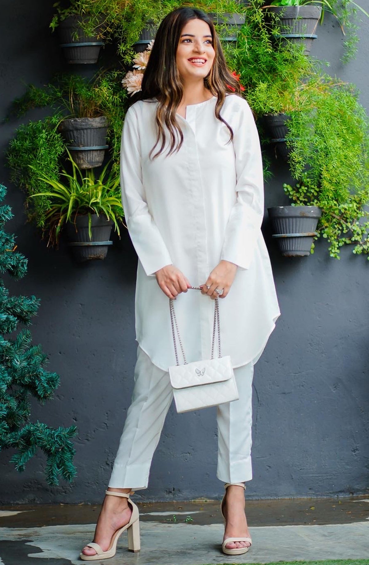 Zauk Crepe Stitched 2 Piece Suit - White Two Piece - ZK25CC - Casual Collection