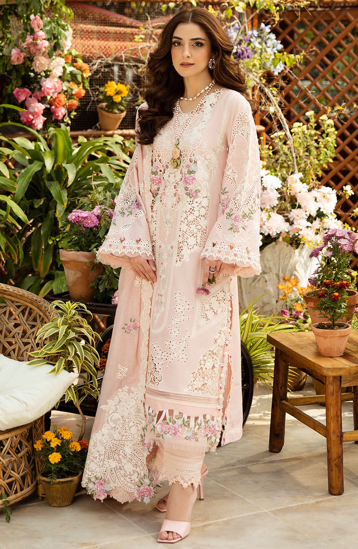 Elaf Embroidered Lawn Unstitched 3 Piece Suit - ELM-2A Mahgul - EL25LLC - Pink - Summer Collection