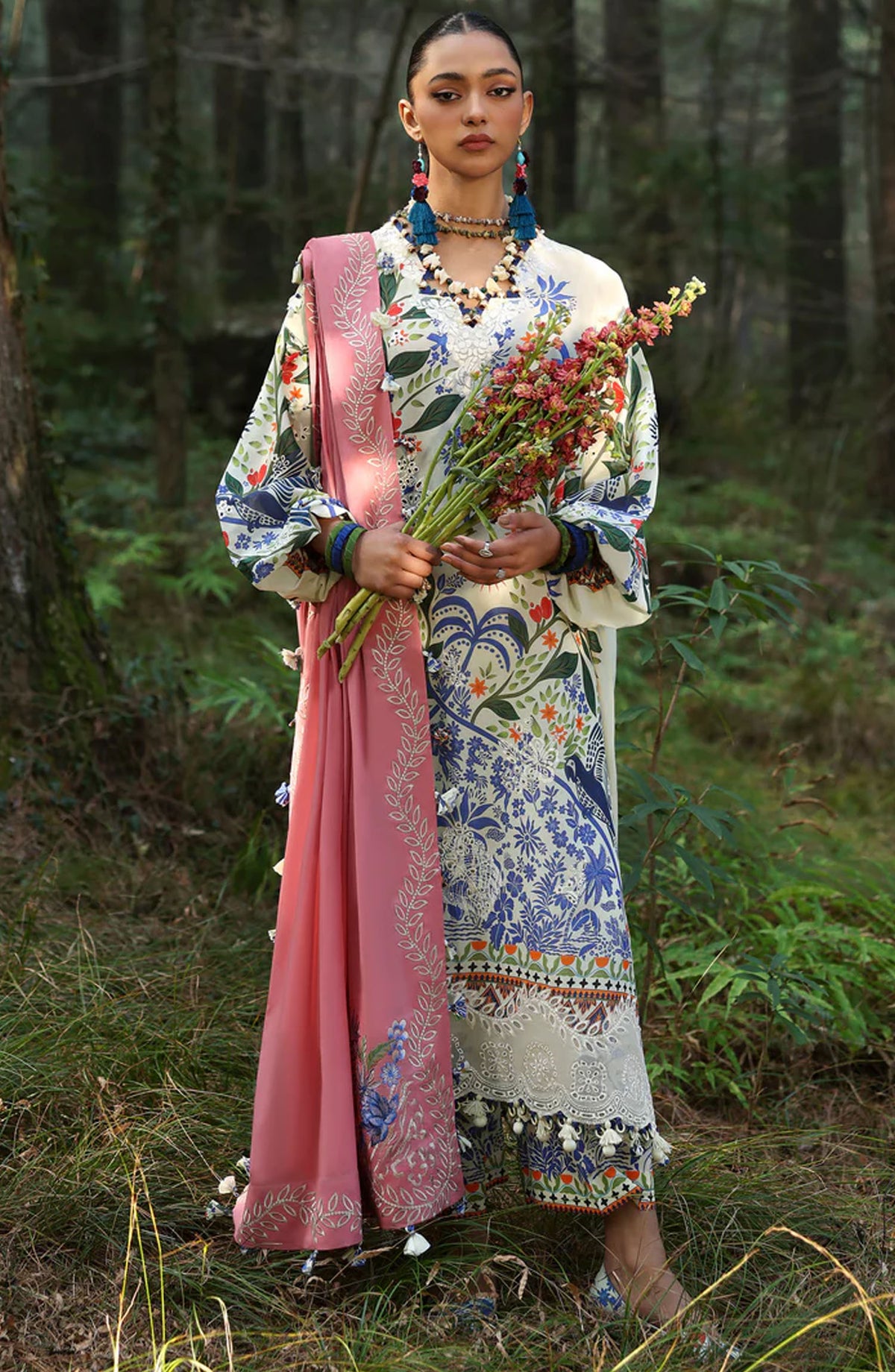 Neelum by Zaha Embroidered Lawn Unstitched 3 Piece Suit - ZL25-03 B WHITE SOLANA - ZAH25NL - White - Summer Collection
