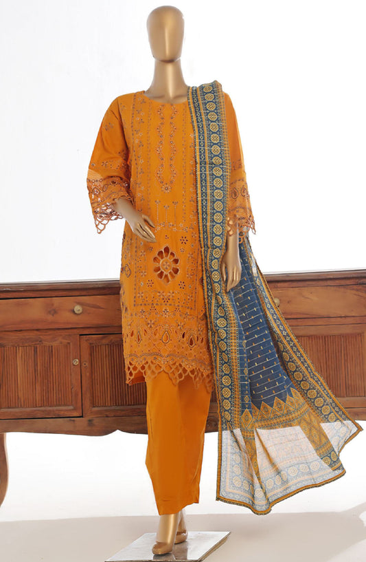 Bin Saeed Embroidered Lawn Stitched 3 Piece Suit - LF-145B - BS25LPCV3 - Mustard - Summer Collection