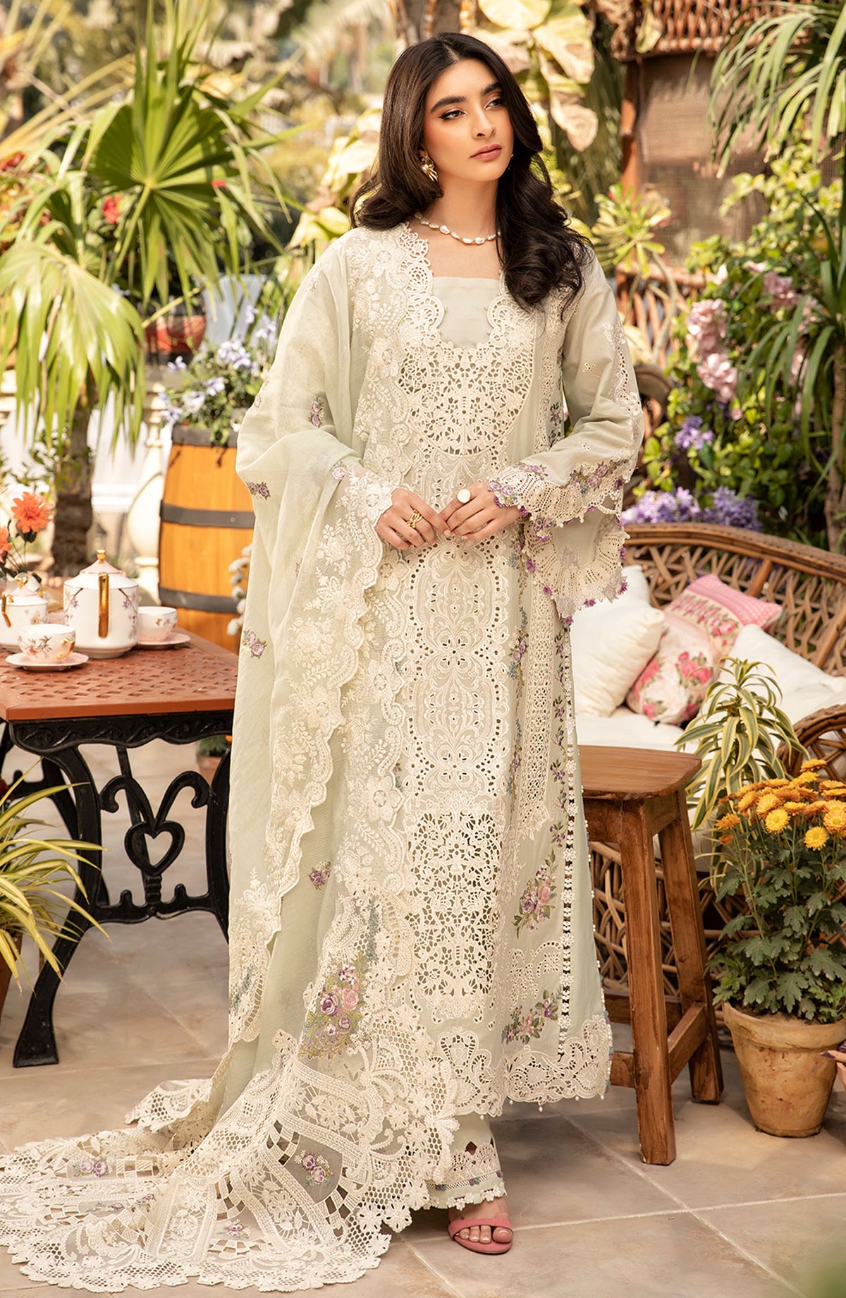 Elaf Embroidered Lawn Unstitched 3 Piece Suit - ELM-1B Sanaa - EL25LLC - Off White - Summer Collection