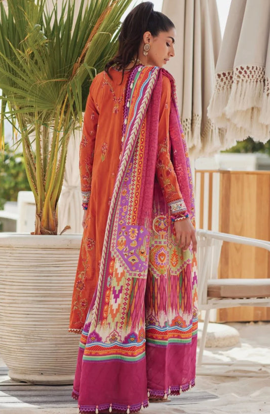 Wes by Farah Talib Embroidered Lawn Suits Unstitched 3 Piece FTA-01 Rita Rust FTA25WL - Orange - Luxury Collection