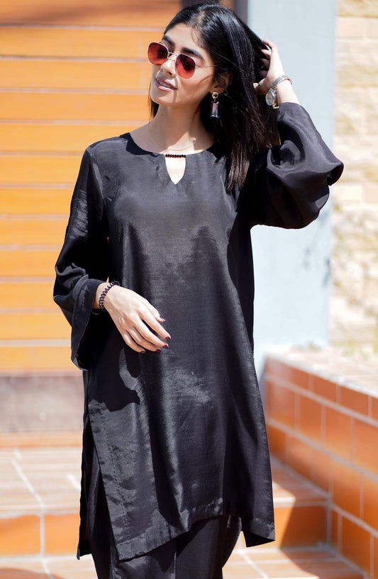 Zauk Silk Stitched 2 Piece Suit - Black Two Piece - ZK25CC - Casual Collection