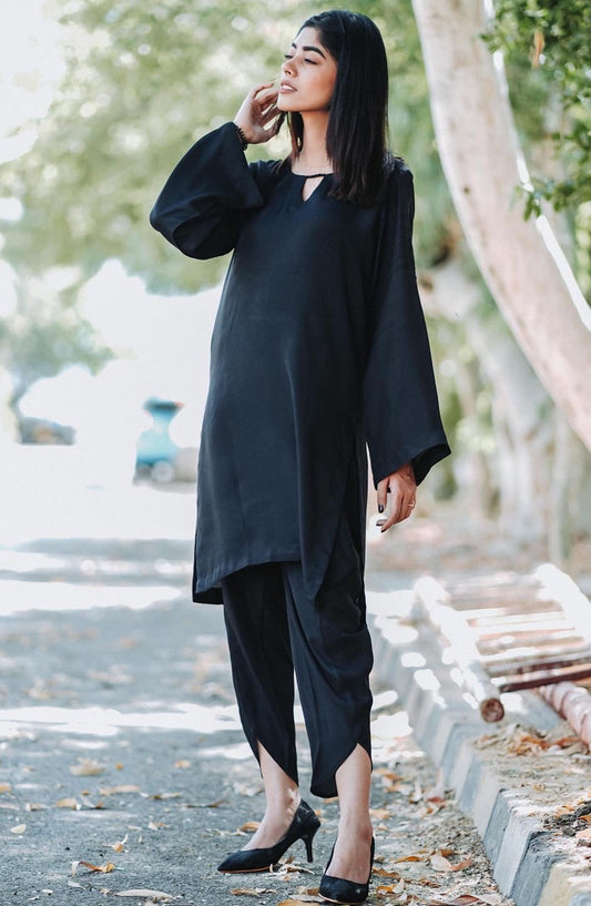 Zauk Silk Stitched 2 Piece Suit - Black Two Piece - ZK25CC - Casual Collection