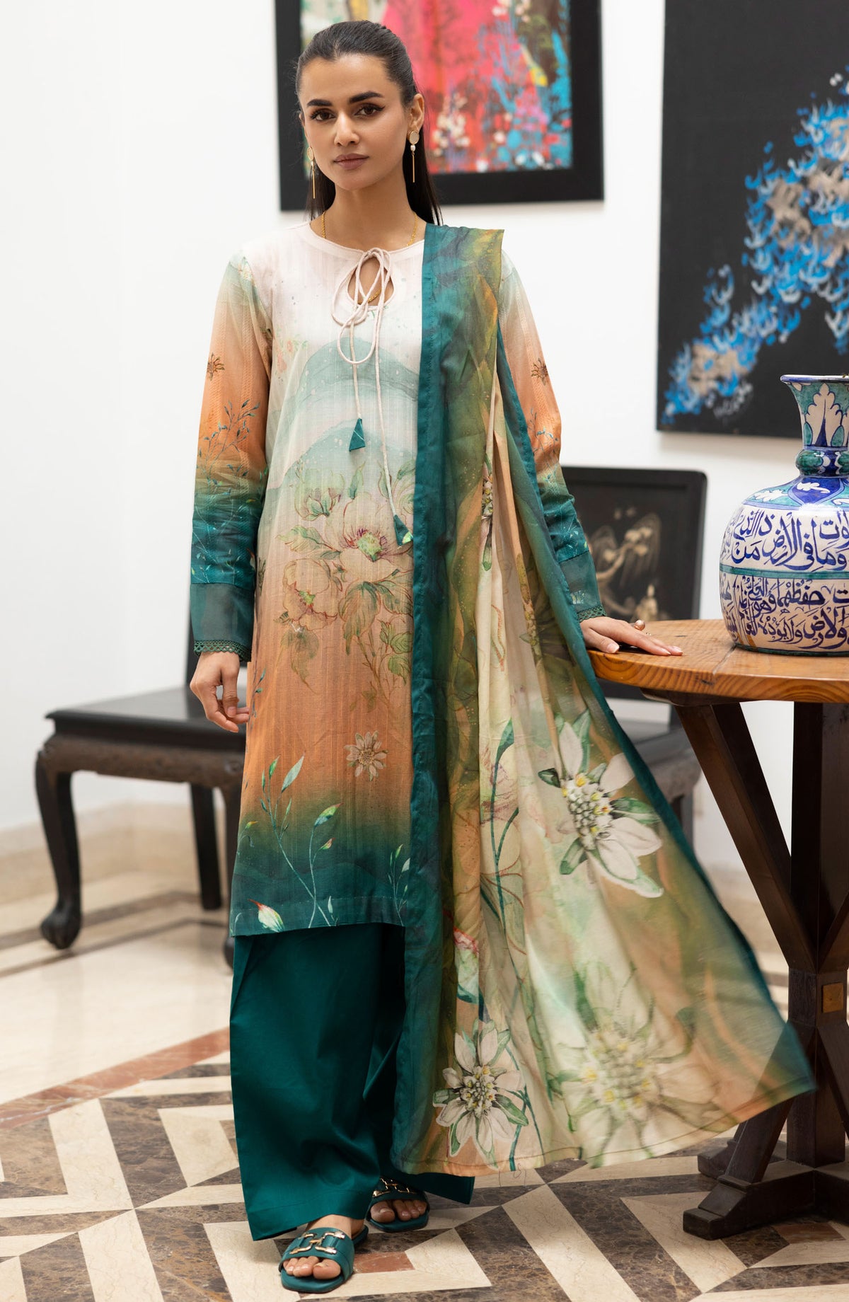 Ushna by Johra Embroidered Lawn Unstitched 3 Piece Suit - JH-221 - JH25UL - Blue - Summer Collection
