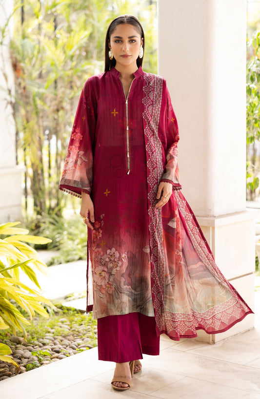 Ushna by Johra Embroidered Lawn Unstitched 3 Piece Suit - JH-217 - JH25UL - Magenta - Summer Collection