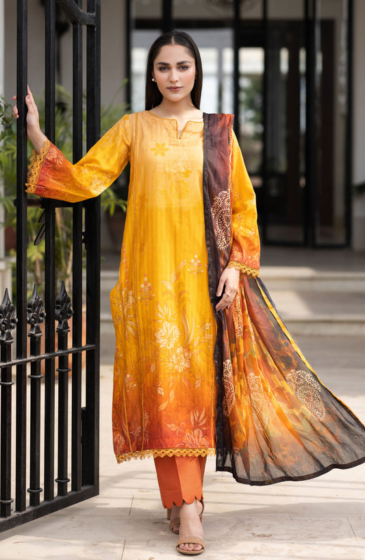 Ushna by Johra Embroidered Lawn Unstitched 3 Piece Suit - JH-216 - JH25UL - Yellow - Summer Collection