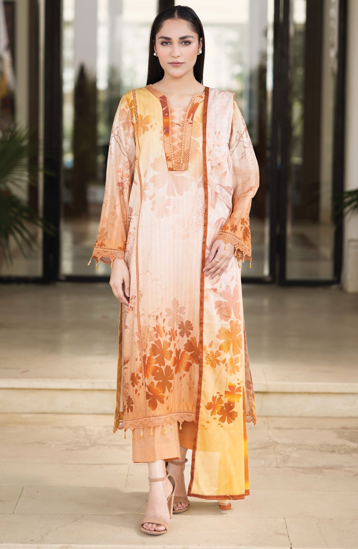 Ushna by Johra Embroidered Lawn Unstitched 3 Piece Suit - JH-215 - JH25UL - Yellow - Summer Collection