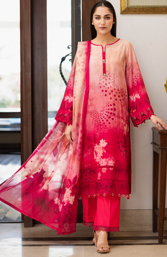 Ushna by Johra Embroidered Lawn Unstitched 3 Piece Suit - JH-214 - JH25UL - Pink - Summer Collection