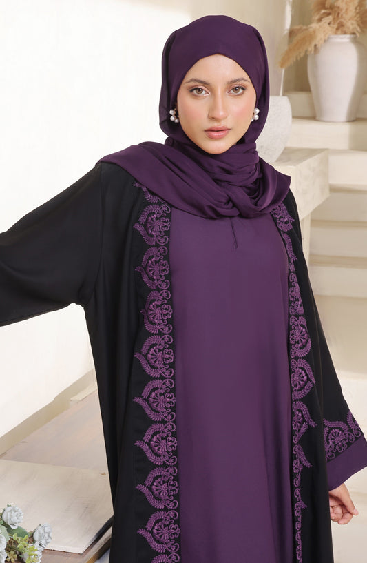 Kohinoor by TGM Coat Style Premium Fabric Abaya - Vania - TGM25KOH - Purple