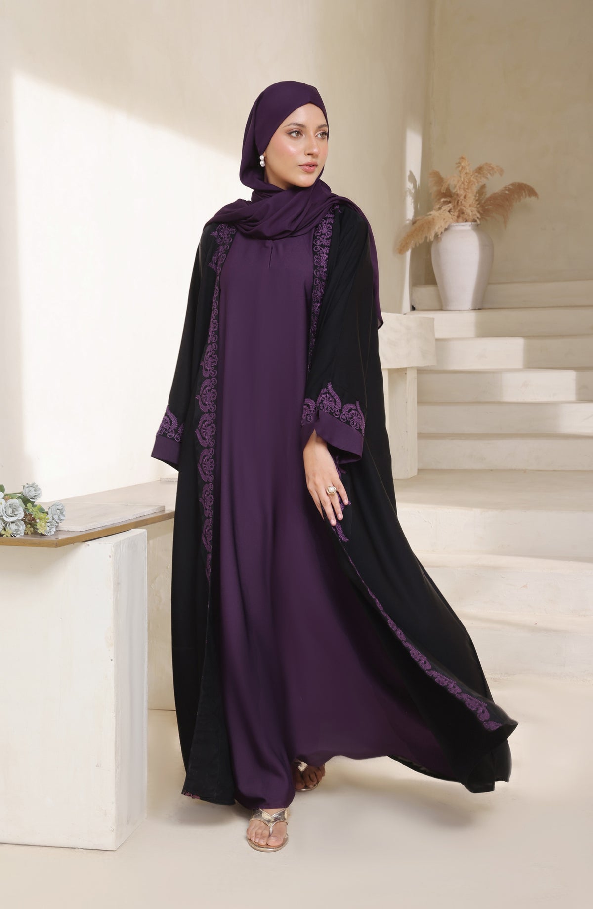 Kohinoor by TGM Coat Style Premium Fabric Abaya - Vania - TGM25KOH - Purple