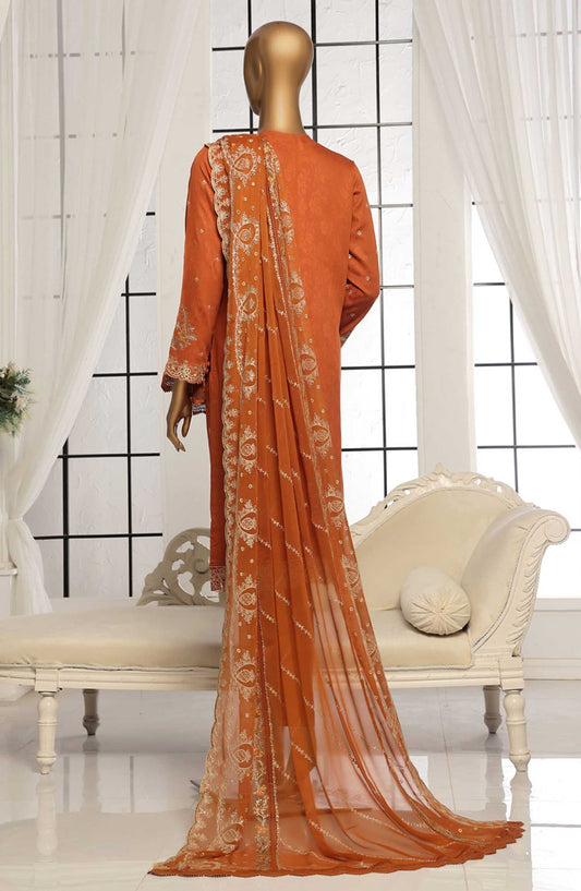 Muse by HZ Textile Embroidered Jacquard Stitched 3 Piece Suit - VEJ 101 Rust - HZ25MS - Rust - Festive Collection