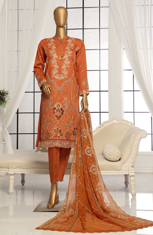 Muse by HZ Textile Embroidered Jacquard Stitched 3 Piece Suit - VEJ 101 Rust - HZ25MS - Rust - Festive Collection
