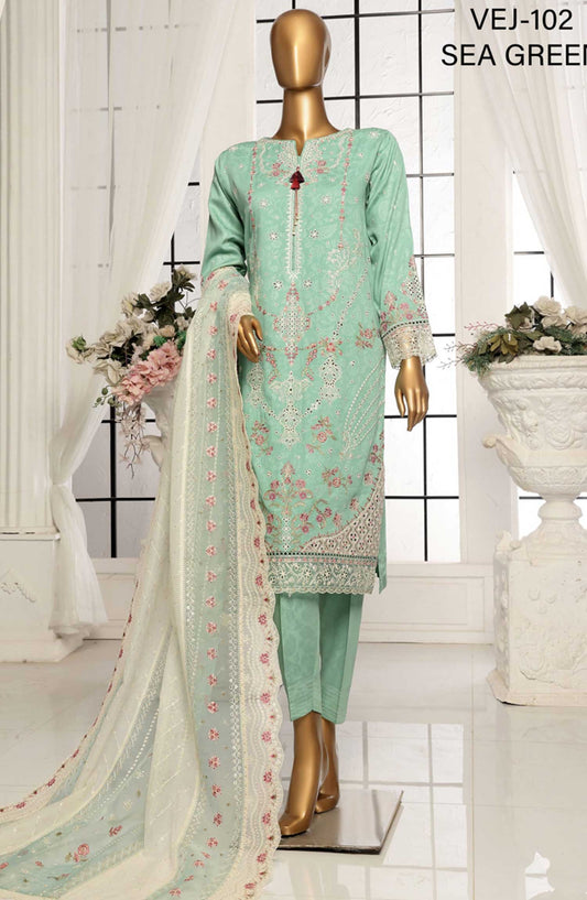 Muse by HZ Textile Embroidered Jacquard Stitched 3 Piece Suit - VEJ 102 Sea Green - HZ25MS - Sea Green - Festive Collection