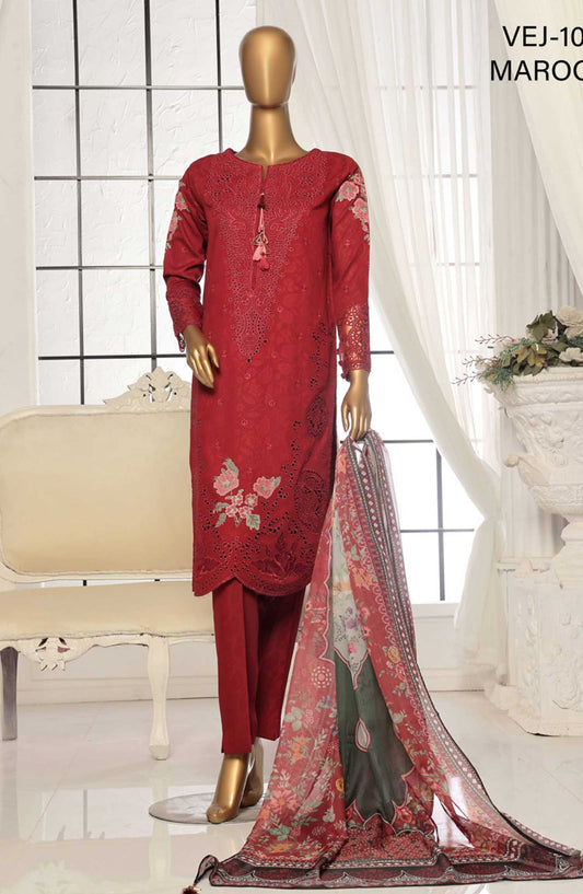 Muse by HZ Textile Embroidered Jacquard Stitched 3 Piece Suit - VEJ 103 Maroon - HZ25MS - Maroon - Festive Collection