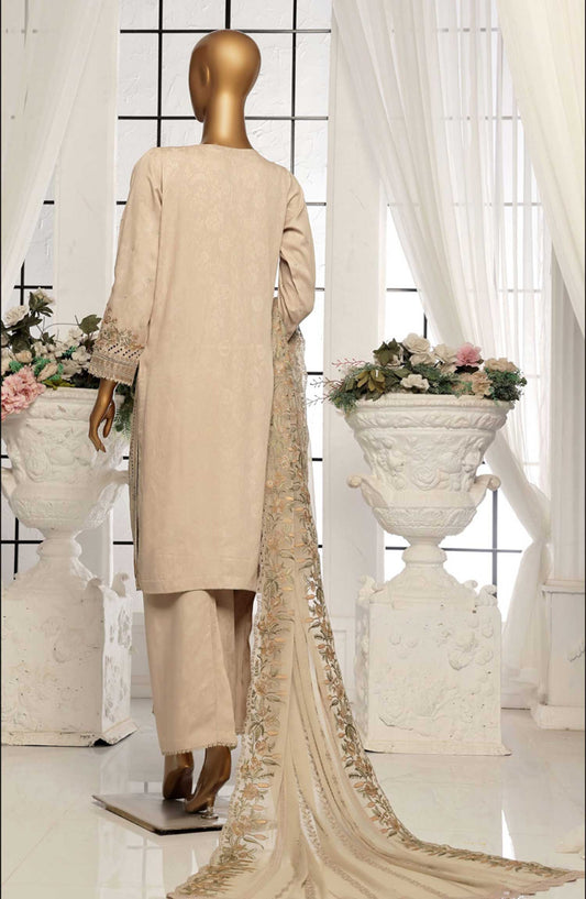 Muse by HZ Textile Embroidered Jacquard Stitched 3 Piece Suit - VEJ 104 Sand Beige - HZ25MS - Beige - Festive Collection