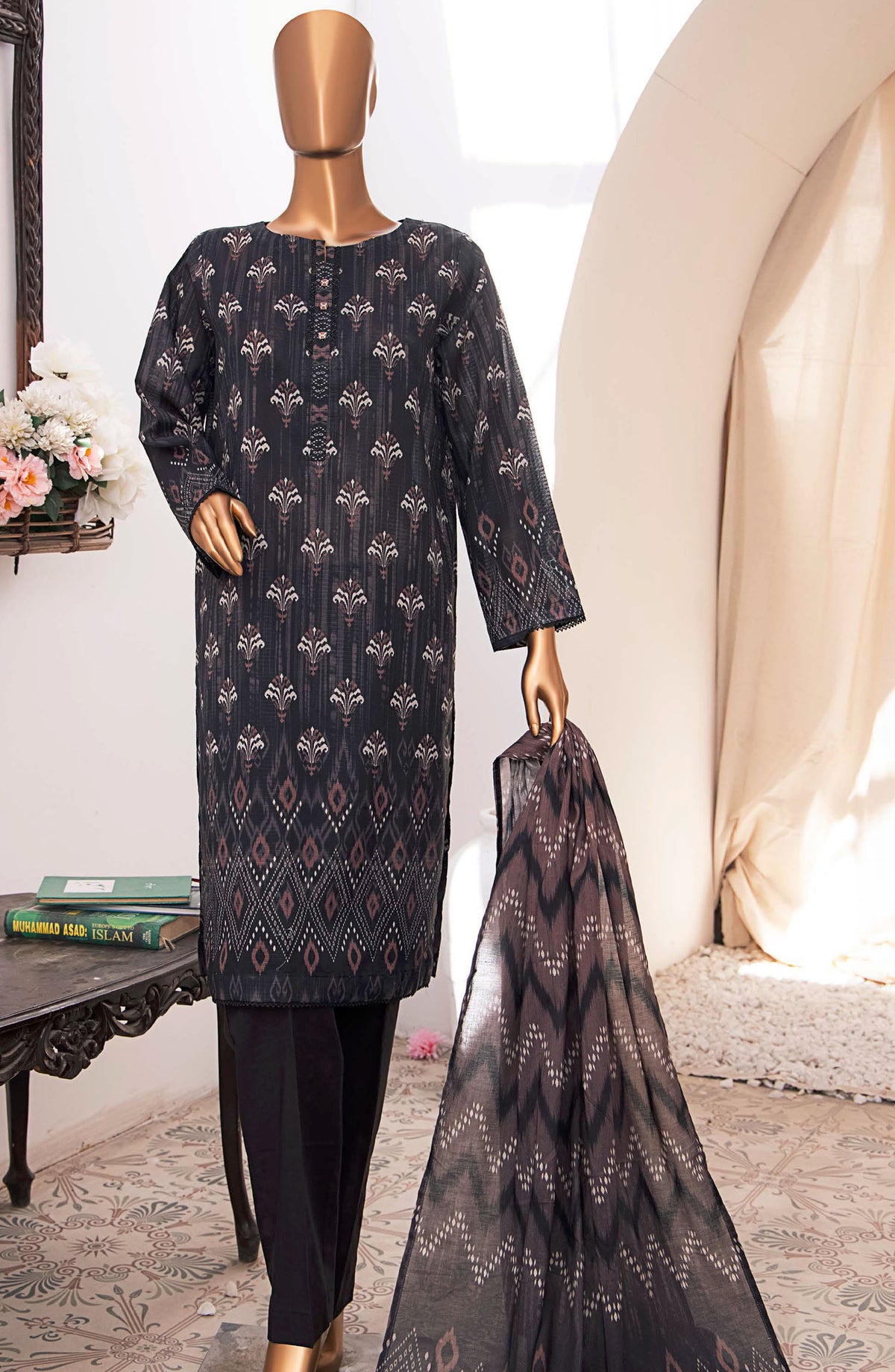 Vital by HZ Textile Printed Lawn Unstitched 3 Piece - VP-103 - HZ25VT - Black - Summer Collection