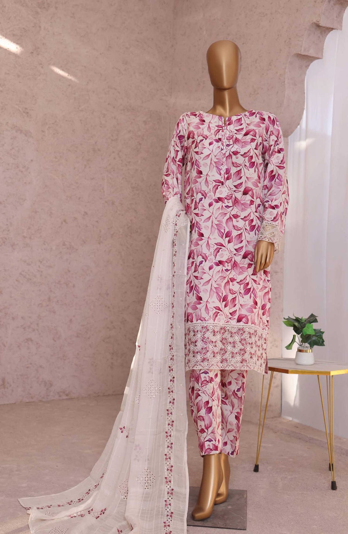 Vogue by HZ Textile Printed Raw Silk Unstitched 3 Piece - VRS 1112 - HZ25V - Hot Pink - Winter Collection