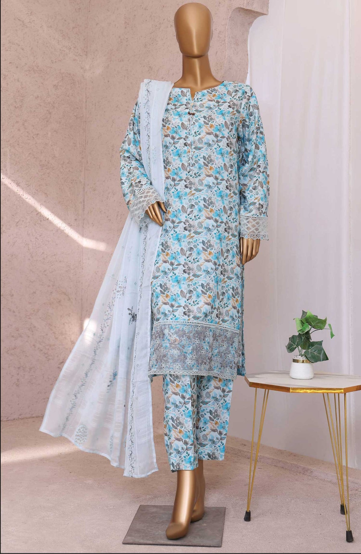 Vogue by HZ Textile Printed Raw Silk Unstitched 3 Piece - VRS 1113 - HZ25V - Light Blue - Winter Collection