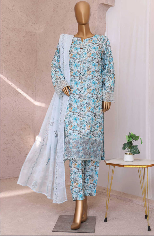 Vogue by HZ Textile Printed Raw Silk Unstitched 3 Piece - VRS 1113 - HZ25V - Light Blue - Winter Collection