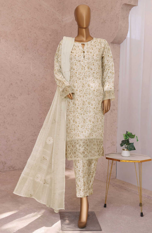 Vogue by HZ Textile Printed Raw Silk Unstitched 3 Piece - VRS 1114 - HZ25V - Cream - Winter Collection