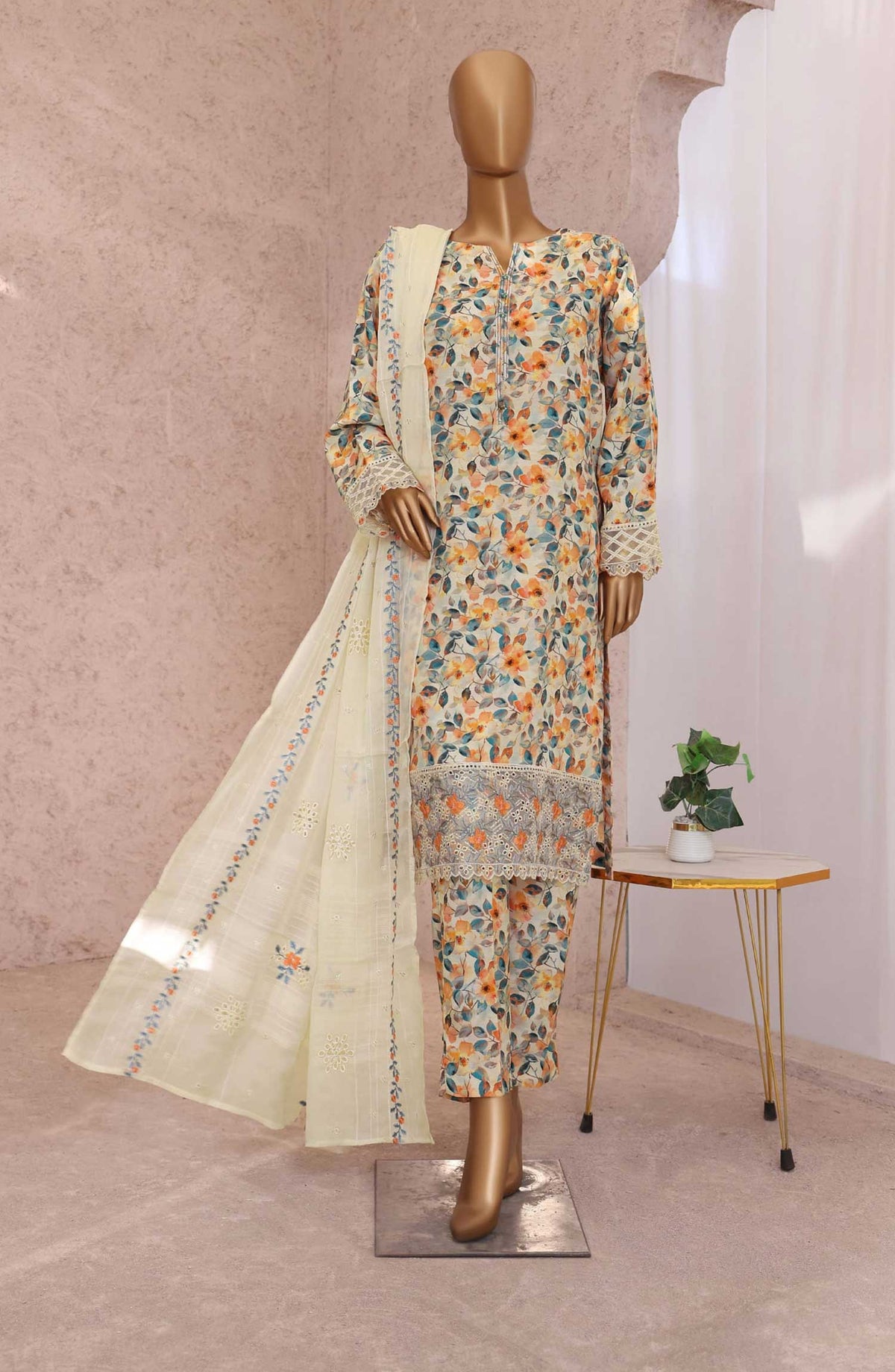 Vogue by HZ Textile Printed Raw Silk Unstitched 3 Piece - VRS 1118 - HZ25V - Cream - Winter Collection
