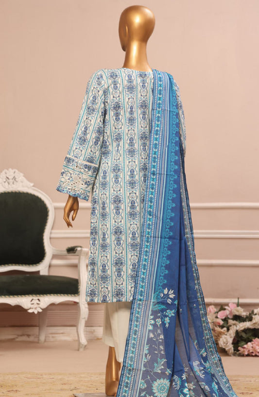 Bin Saeed Embroidered Lawn Stitched 3 Piece Suit - WC-008 - BS25ELCV4 - Blue - Summer Collection