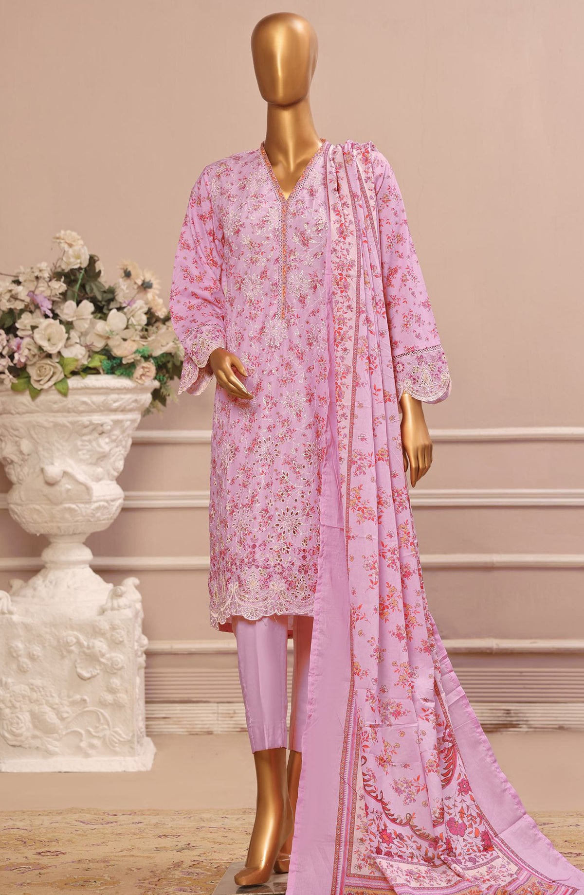 Bin Saeed Embroidered Lawn Stitched 3 Piece Suit - WC-34 - BS25ELCV4 - Pink - Summer Collection