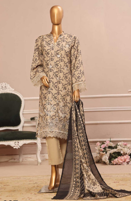 Bin Saeed Embroidered Lawn Stitched 3 Piece - WC 037 - BS25SM - Hot Pink - Summer Collection