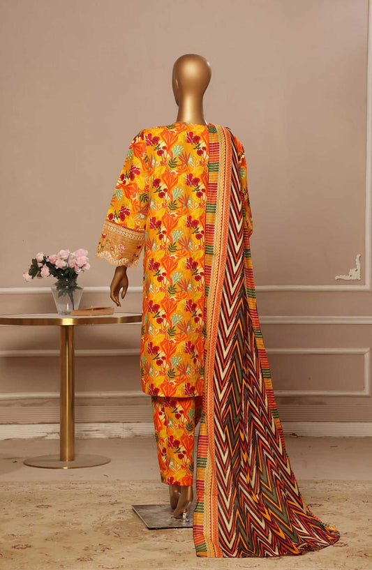Bin Saeed Embroidered Lawn Stitched 3 Piece Suit - WC 047 - BS25EElV3 - Yellow - Summer Collection