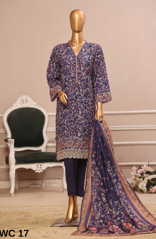 Bin Saeed Embroidered Lawn Stitched 3 Piece - WC 17 - BS25SM - Light Pink - Summer Collection
