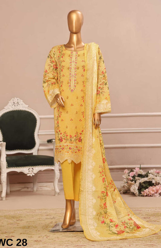 Bin Saeed Embroidered Lawn Stitched 3 Piece - WC 28 - BS25SM - Light Blue - Summer Collection