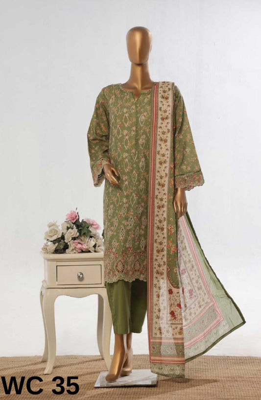 Bin Saeed Embroidered Lawn Stitched 3 Piece Suit - WC 35 - BS25EElV3 - Green - Summer Collection