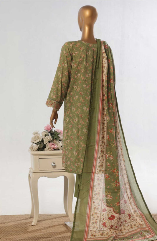 Bin Saeed Embroidered Lawn Stitched 3 Piece Suit - WC 35 - BS25EElV3 - Green - Summer Collection