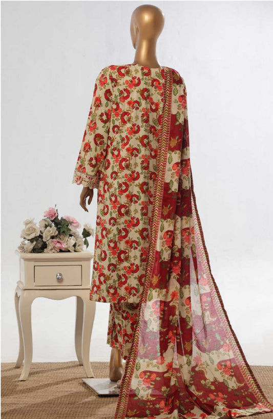 Bin Saeed Embroidered Lawn Stitched 3 Piece Suit - WC 50 - BS25EElV3 - Beige - Summer Collection