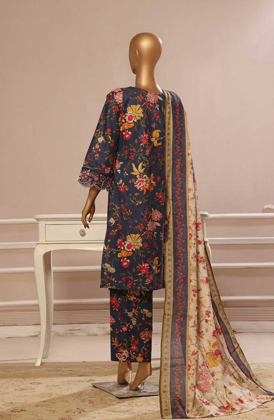Bin Saeed Embroidered Lawn Stitched 3 Piece Suit - WC 51 - BS25EElV3 - Black - Summer Collection