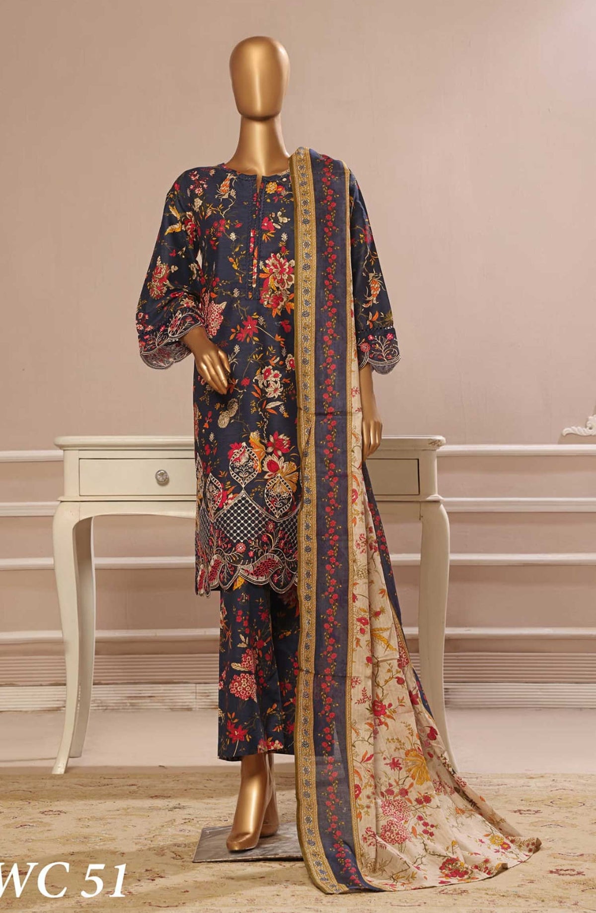 Bin Saeed Embroidered Lawn Stitched 3 Piece Suit - WC 51 - BS25EElV3 - Black - Summer Collection
