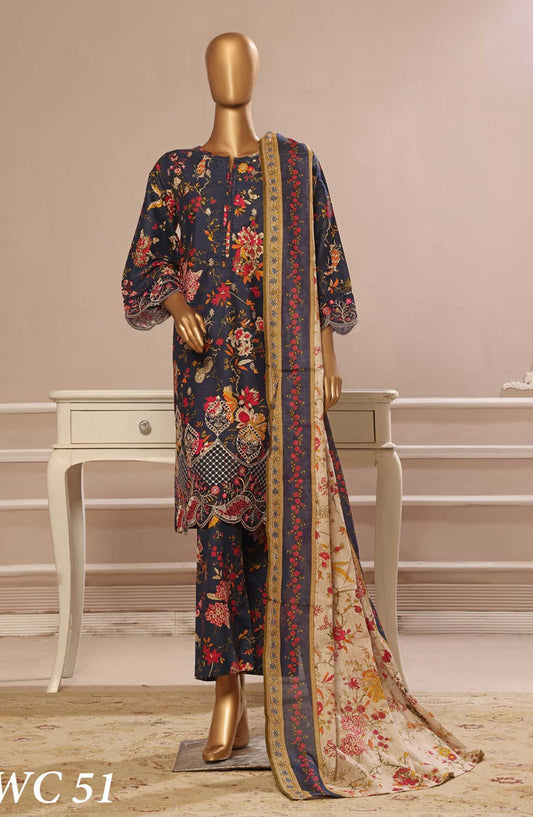 Bin Saeed Embroidered Lawn Stitched 3 Piece Suit - WC 51 - BS25EElV3 - Black - Summer Collection